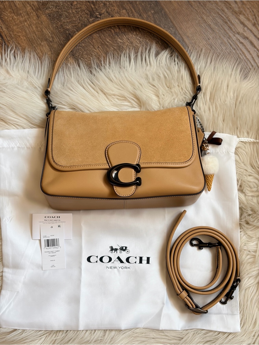 Coach Soft Tabby 26 Suede With Leather Shoulder And Crossbody Strap Toffee - Picture 16 of 17